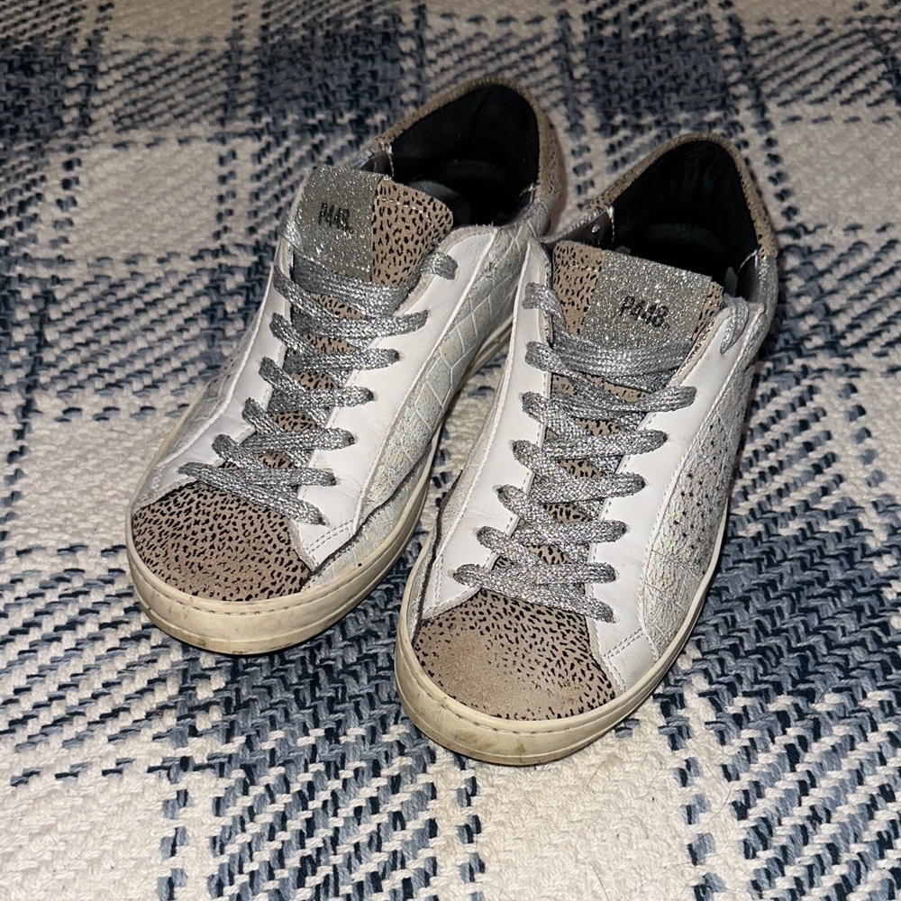 P448 White and Silver Glitter Sneakers